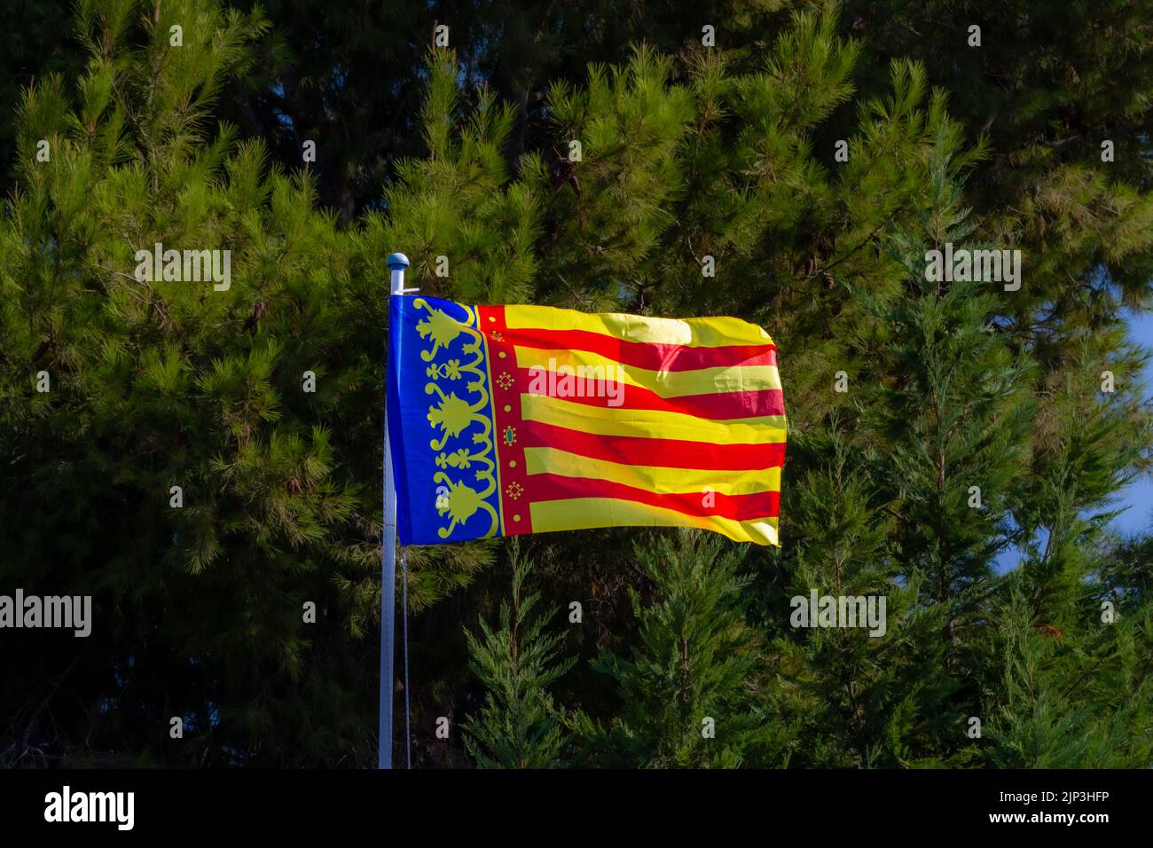 Bandiera della regione spagnola chiamata Comunidad Valenciana Foto Stock