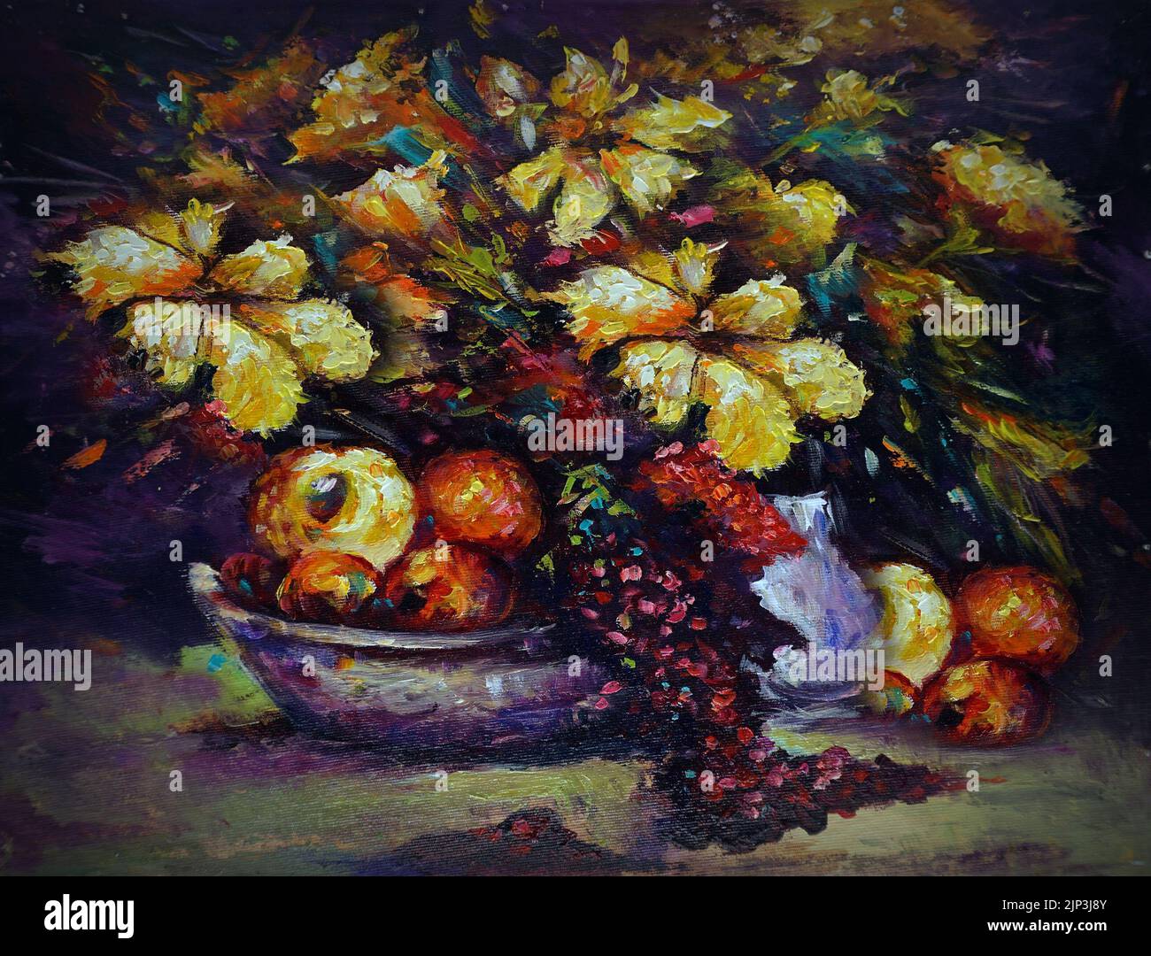 Pittura d'arte olio colore fiore in vaso Foto Stock