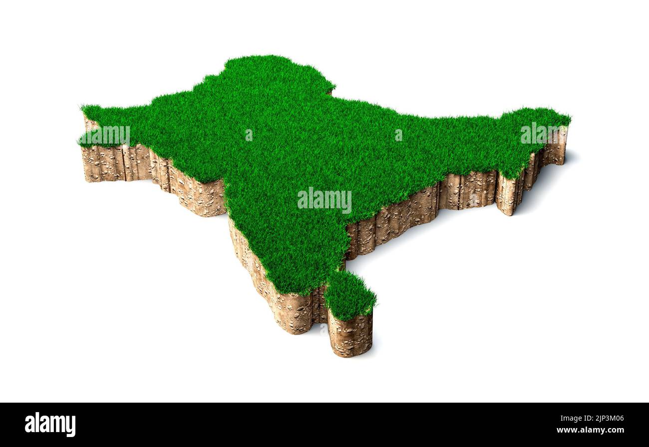 Rappresentazione 3D di una topografia erbosa dell'Asia meridionale isolata su sfondo bianco Foto Stock