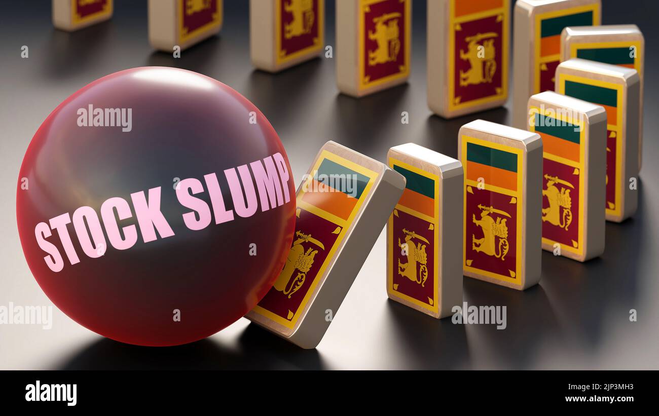 Lo Sri Lanka e le scorte crollano, causando un problema nazionale e un’economia in calo. Crollo delle scorte come forza trainante nel possibile declino dello Sri Lanka.,3D i Foto Stock
