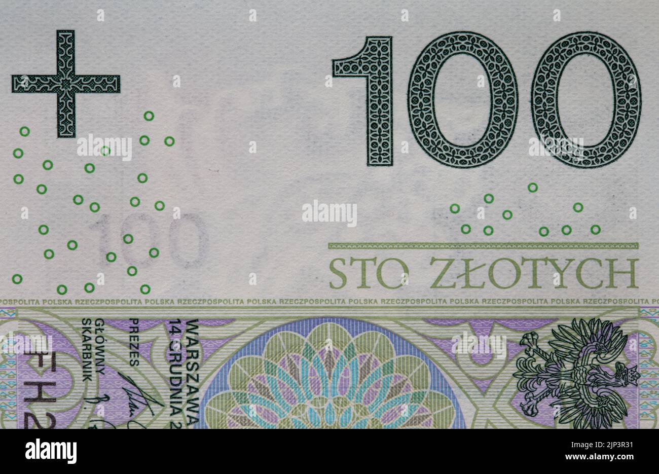 100 banconota zloty lucidata per il design Foto Stock