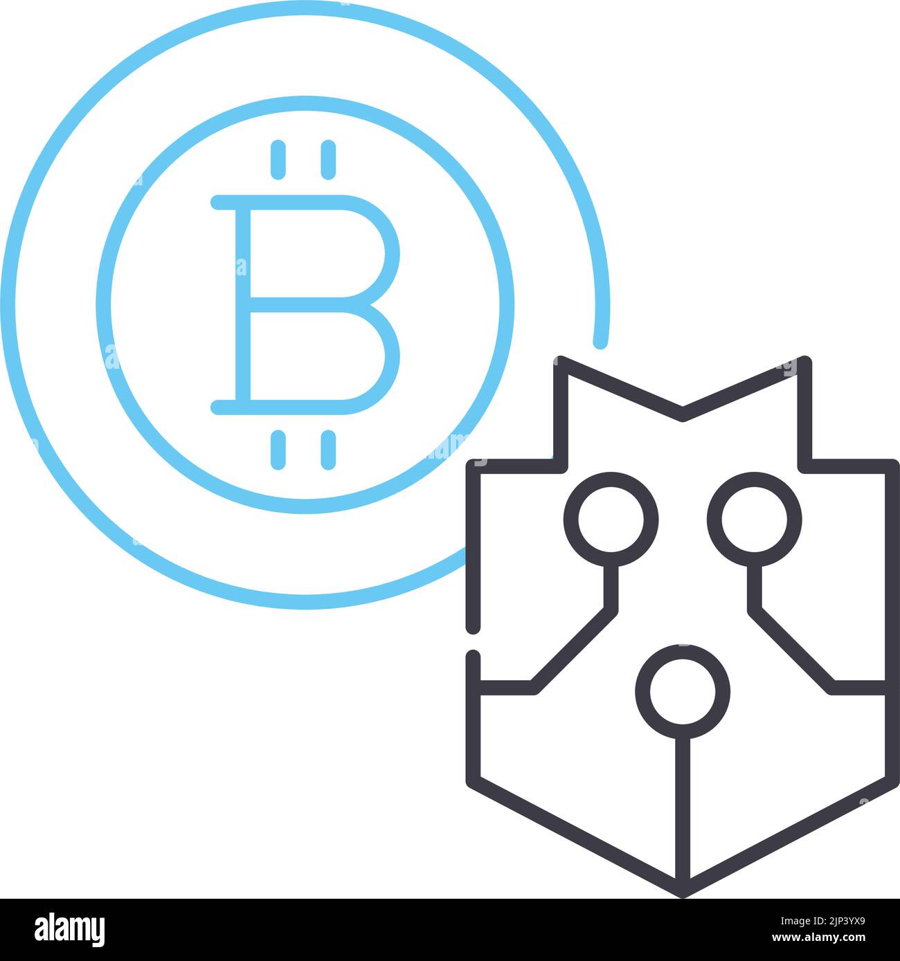 icona della linea di sicurezza bitcoin, simbolo di contorno, illustrazione vettoriale, segnale concettuale Illustrazione Vettoriale