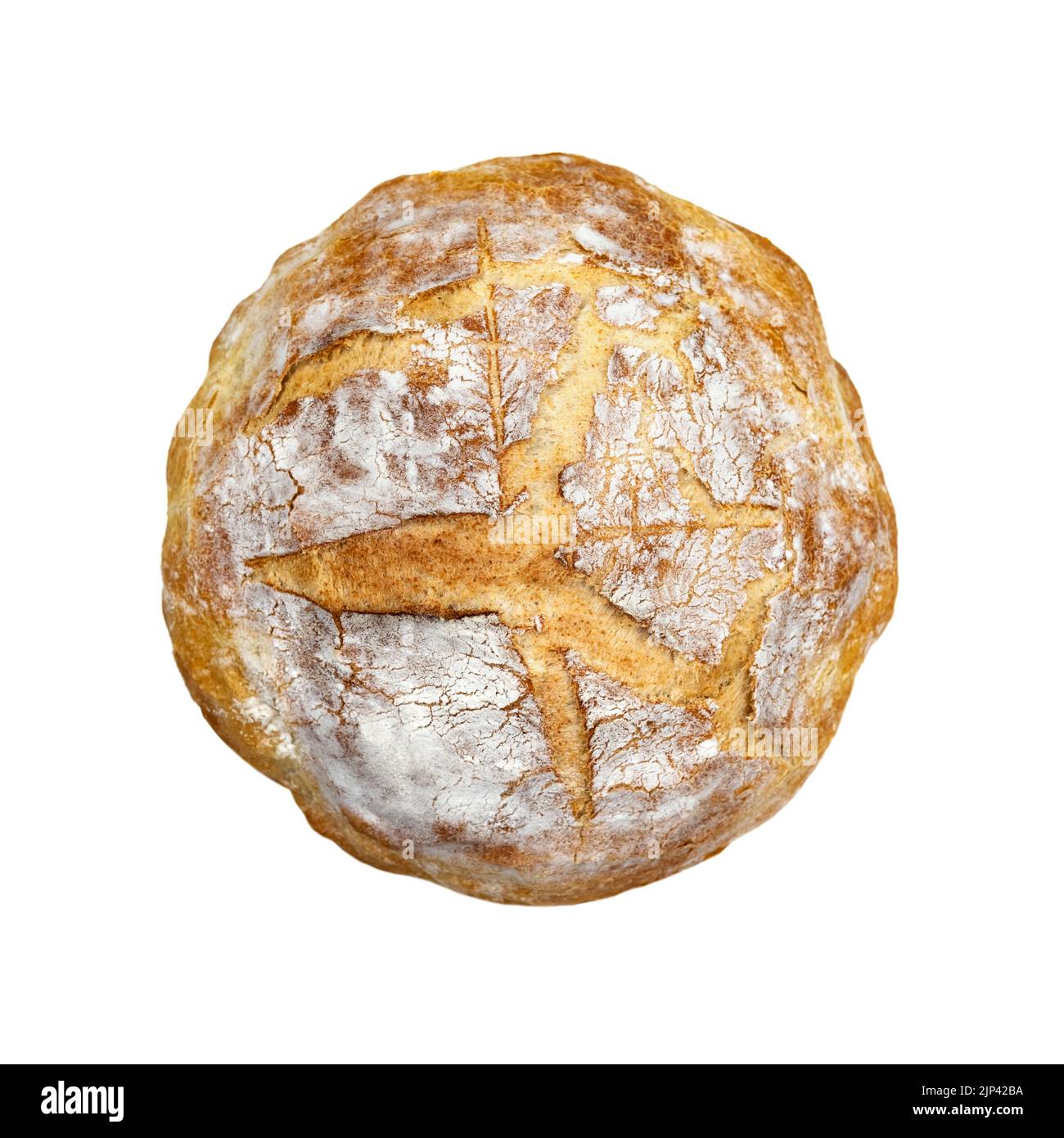 Tradizionale pane lievitato a pasta madre isolato su sfondo bianco. Fotografia di cibo sano Foto Stock