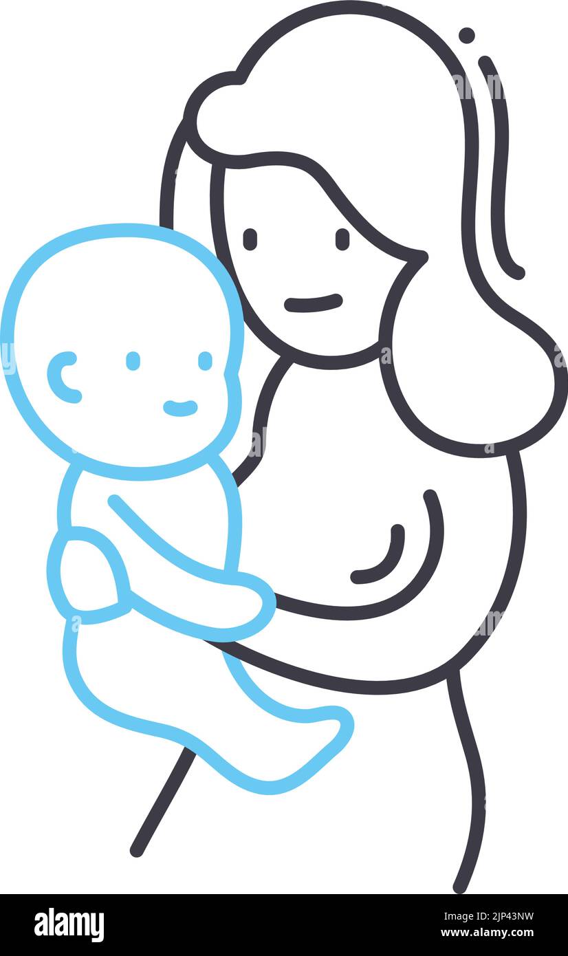 icona della linea del bambino e della mamma, simbolo del contorno, illustrazione vettoriale, segnale concettuale Illustrazione Vettoriale