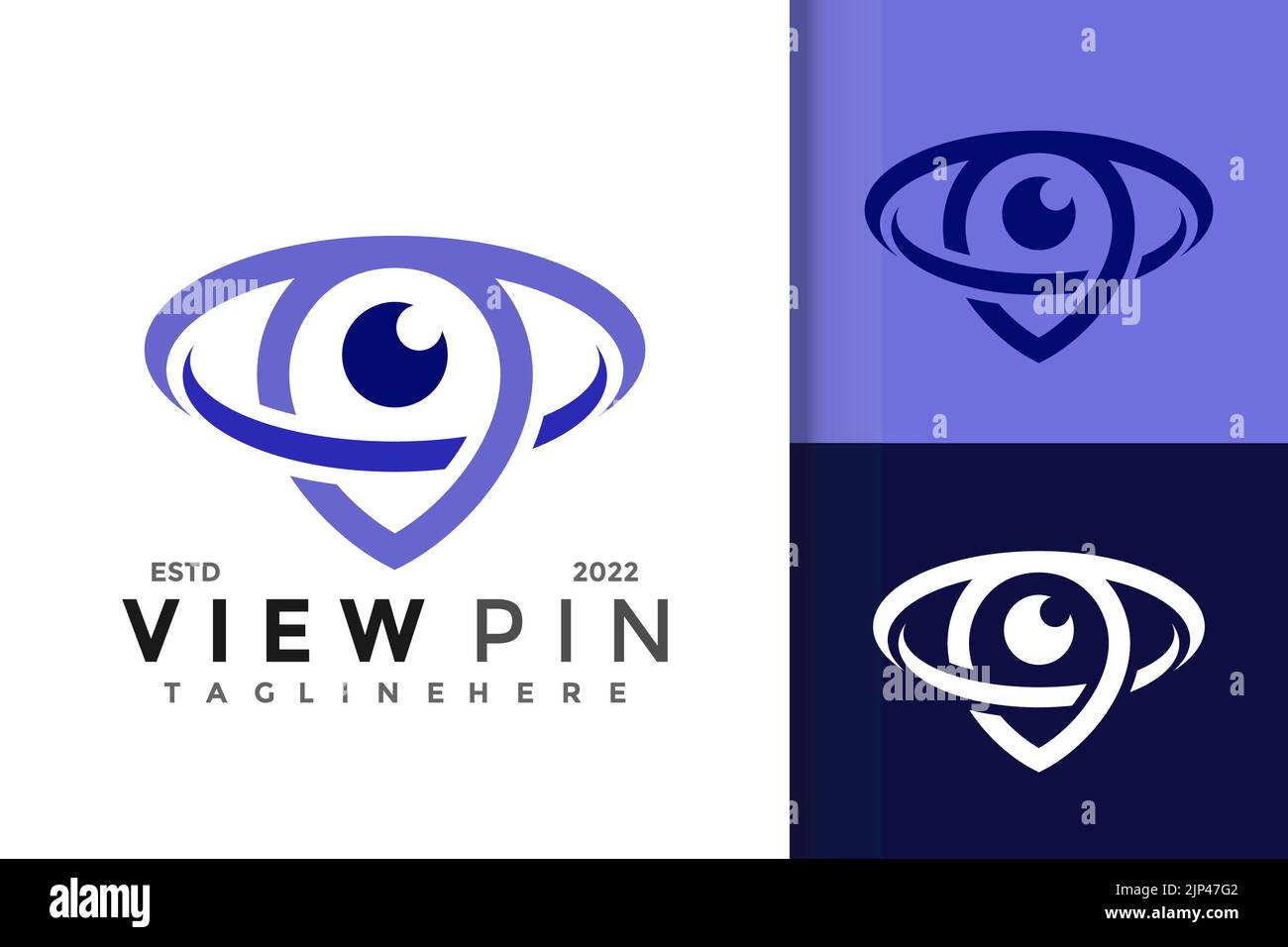 Una serie di design del logo di posizione pin con testo modificabile in tre colori Illustrazione Vettoriale