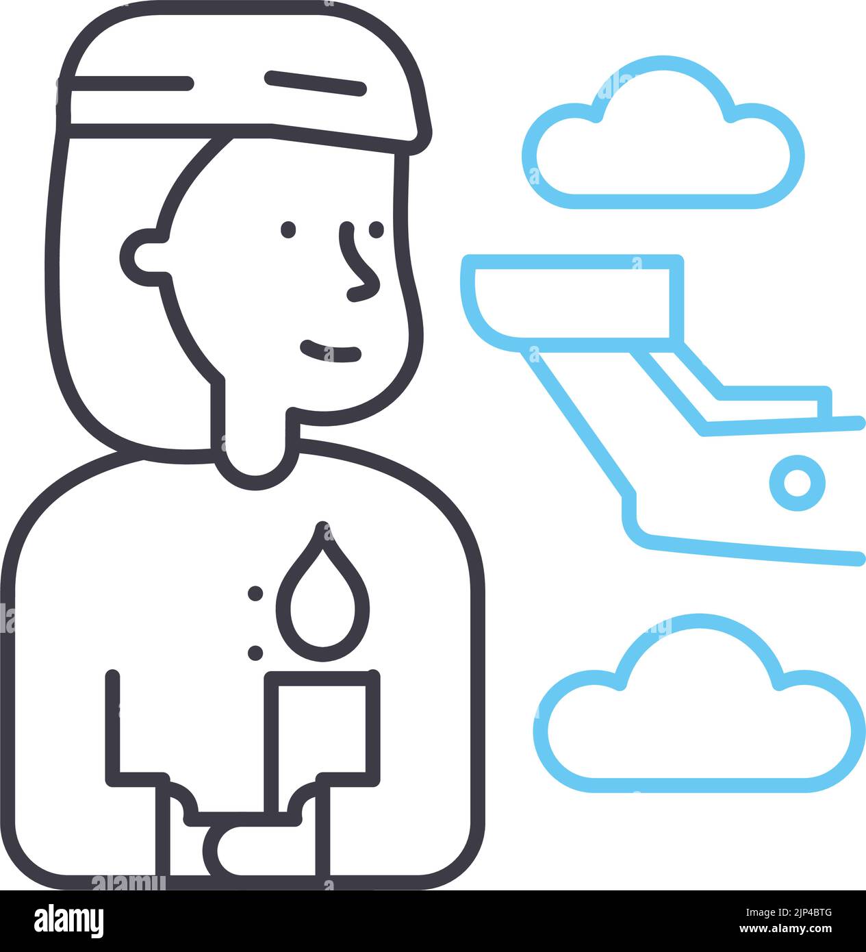 icona linea hostess aria, simbolo di contorno, illustrazione vettoriale, segnale concettuale Illustrazione Vettoriale