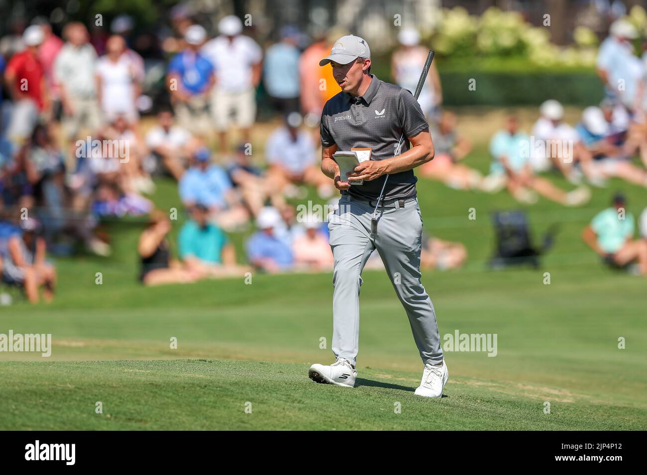 14 agosto 2022: Matt Fitzpatrick sulla 18th buche durante l'ultimo round del torneo di golf FedEx St. Jude Championship al TPC Southwind di Memphis, Tennessee. Terreno grigio Siegel/Cal Sport Foto Stock