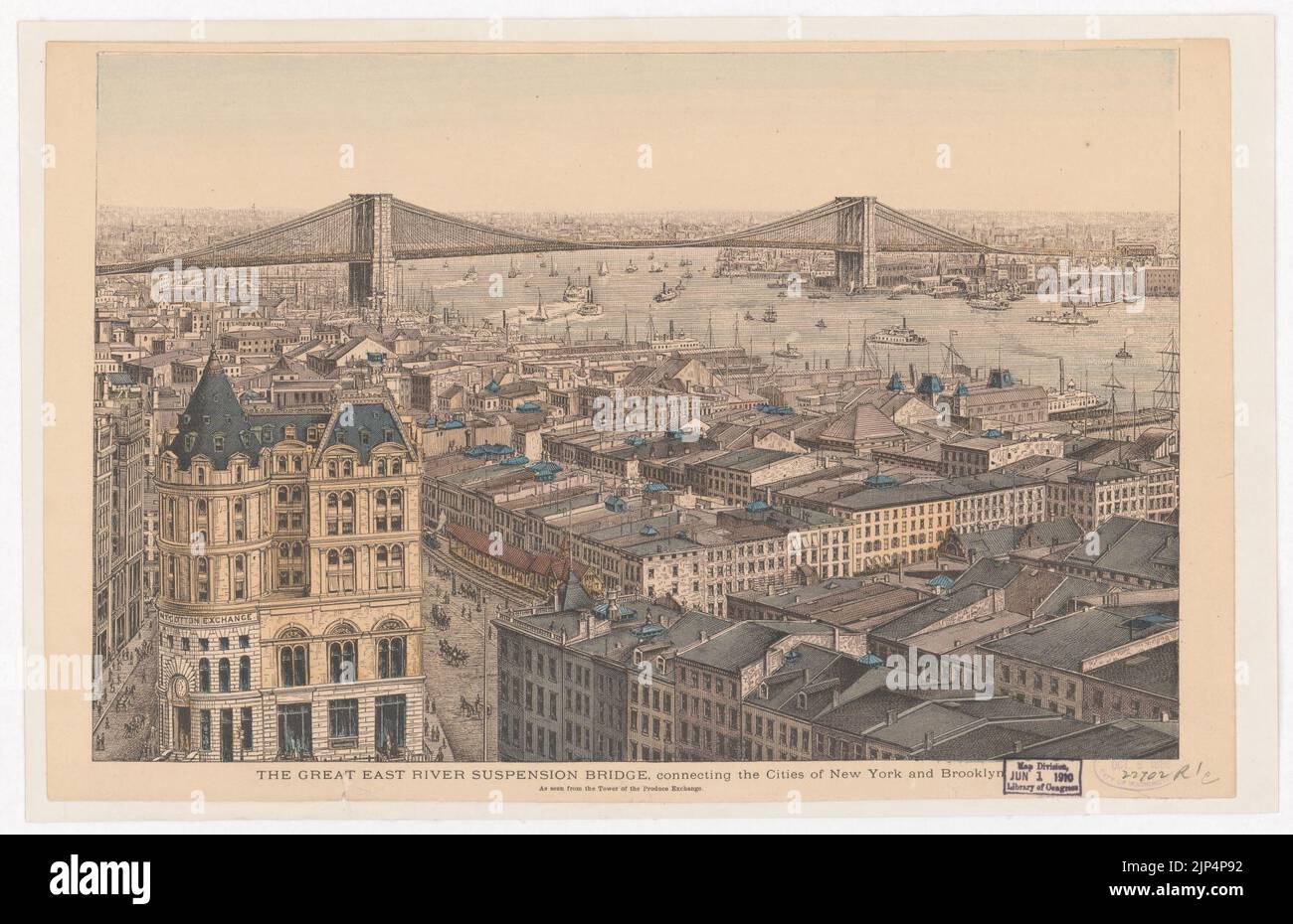 Il grande ponte sospeso East River, che collega le città di New York e Brooklyn Foto Stock