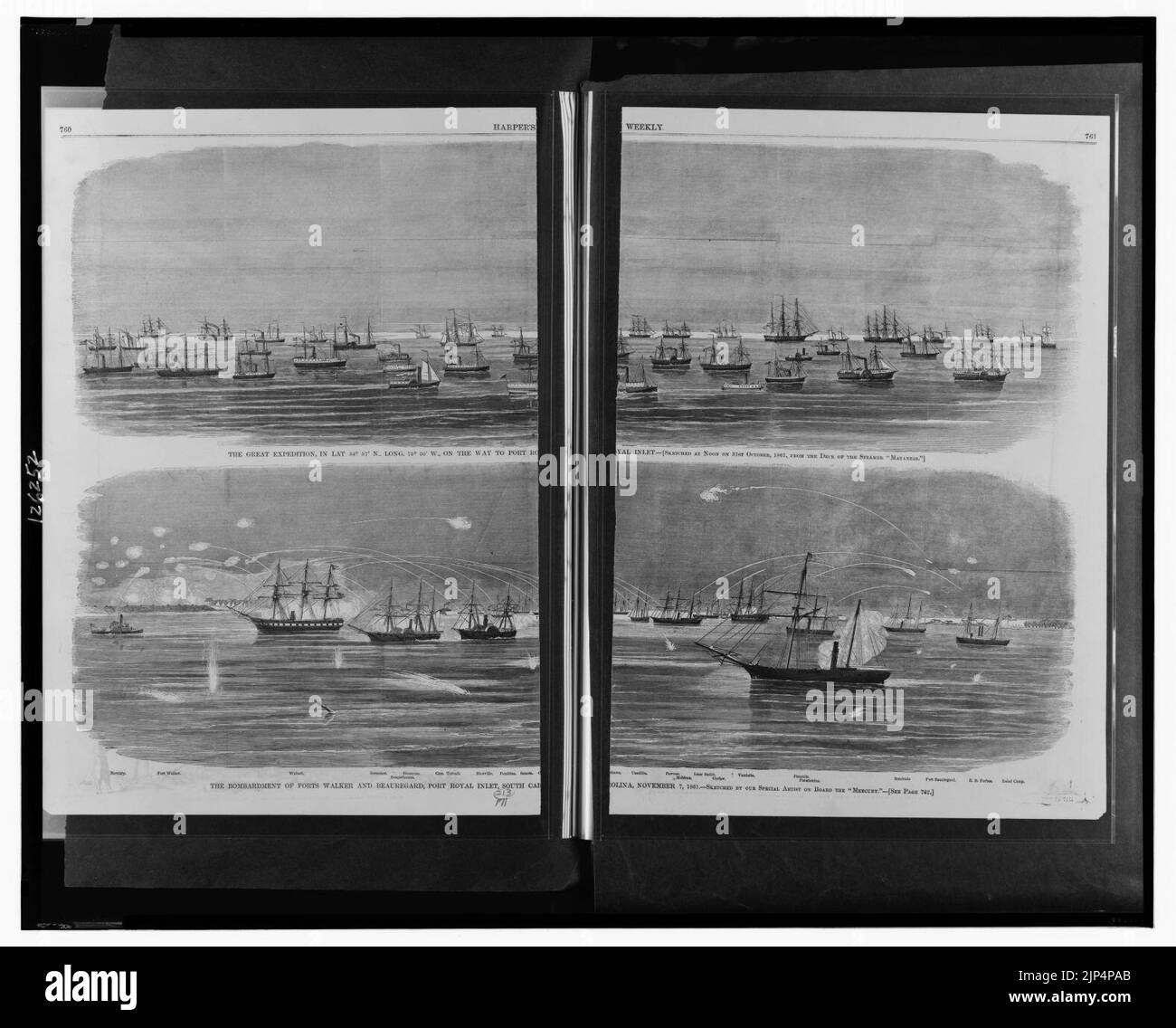 La grande spedizione, (...) sulla strada per Port Royal Inlet - abbozzata a mezzogiorno del 31st ottobre 1861, dal ponte del vaporetto ''Matanzas.'' Il bombardamento di Forts Walker e Beauregard, Foto Stock