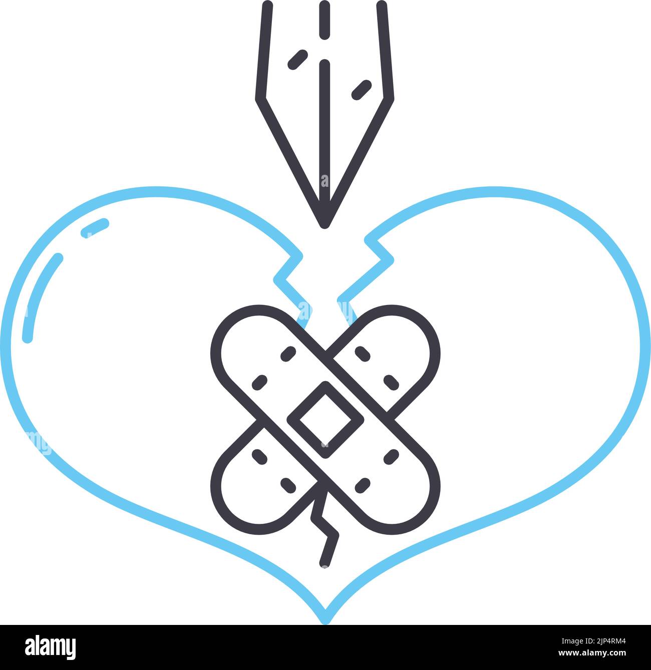 icona della linea di guarigione del cuore spezzata, simbolo del contorno, illustrazione vettoriale, segnale concettuale Illustrazione Vettoriale
