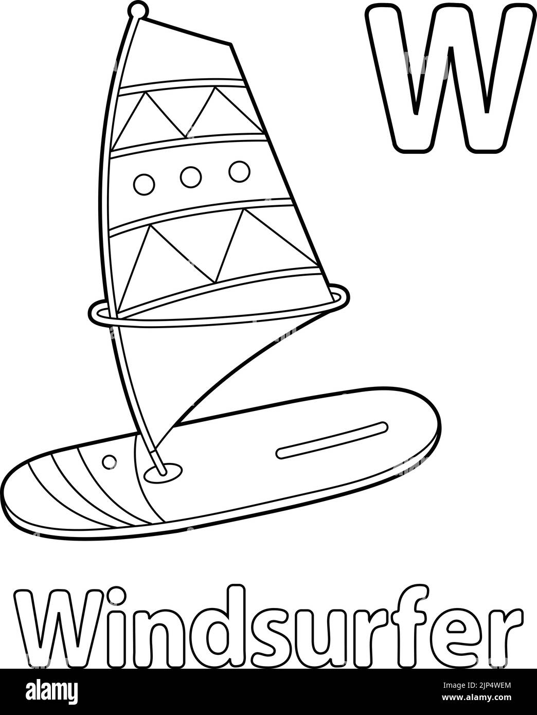 Windsurfer Alphabet ABC Coloring pagina W Illustrazione Vettoriale