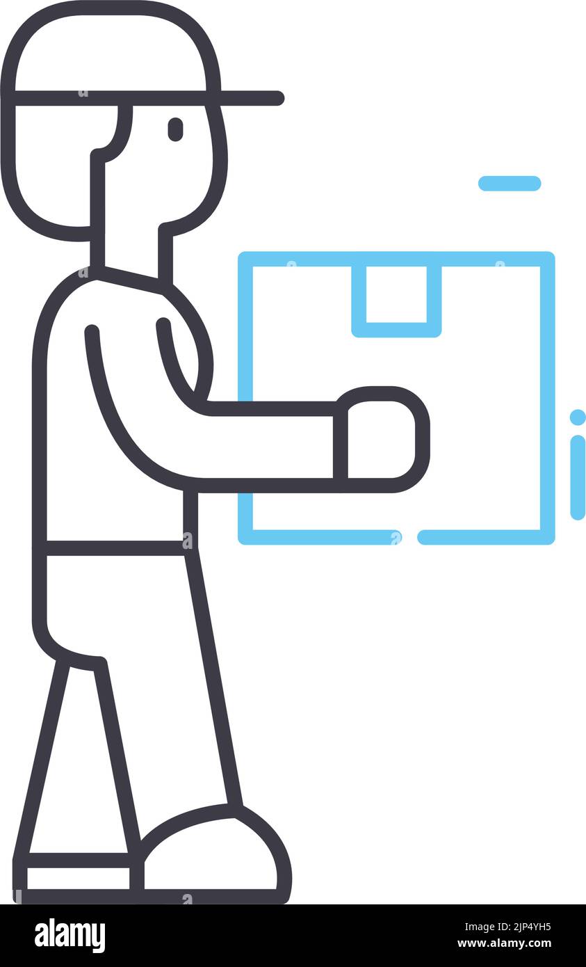 icona della linea di prelievo dello sportello del corriere, simbolo del contorno, illustrazione vettoriale, segnale concettuale Illustrazione Vettoriale