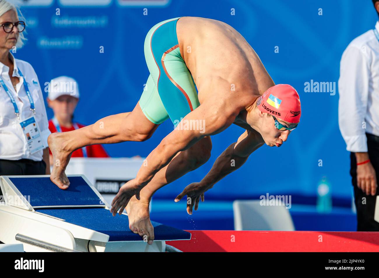 ROMA, ITALIA - 15 AGOSTO: Volodymyr Lisovets di Ucraina durante il 50m° periodo di astinenza maschile all'European Aquatics Roma 2022 allo Stadio del Nuoto il 15 agosto 2022 a Roma (Foto di Nikola Krstic/Orange Pictures) Foto Stock