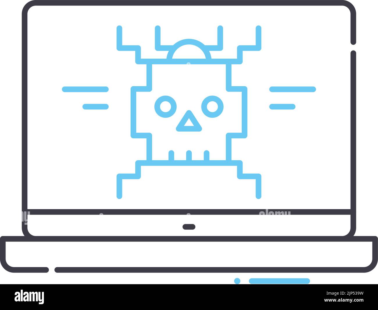 icona della linea di bug del computer, simbolo di contorno, illustrazione vettoriale, segnale concettuale Illustrazione Vettoriale