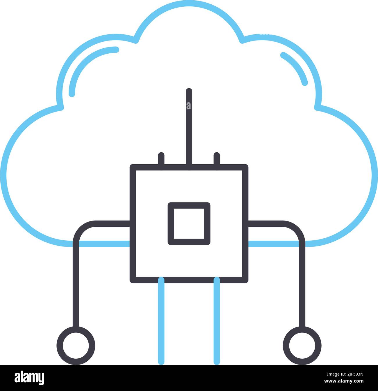 icona della linea dell'architettura basata su cloud, simbolo del contorno, illustrazione vettoriale, simbolo del concetto Illustrazione Vettoriale