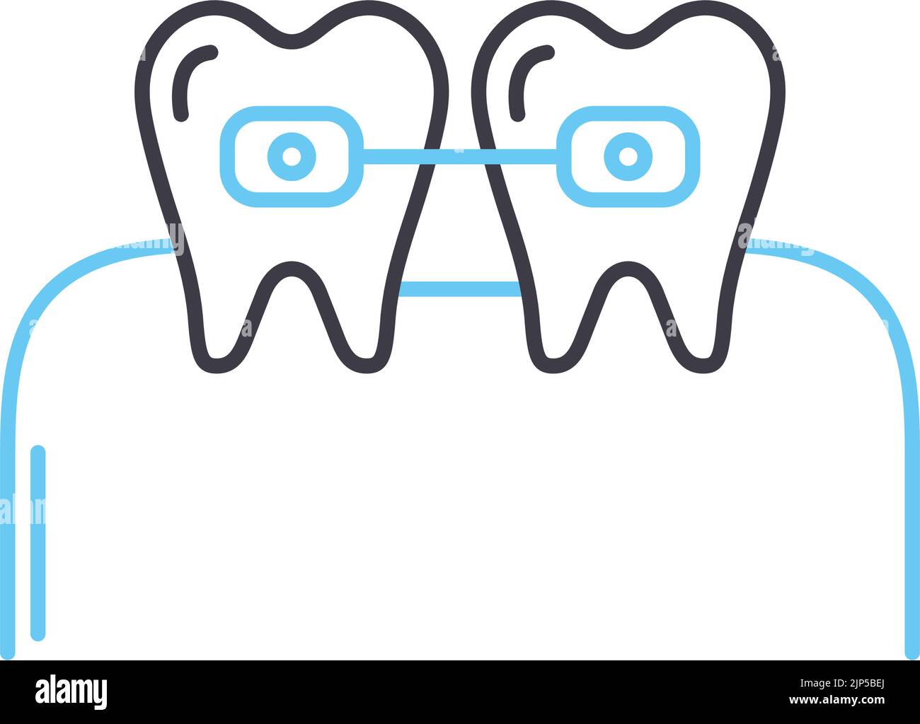 icona della linea dei parentesi dentali, simbolo del contorno, illustrazione vettoriale, segnale concettuale Illustrazione Vettoriale