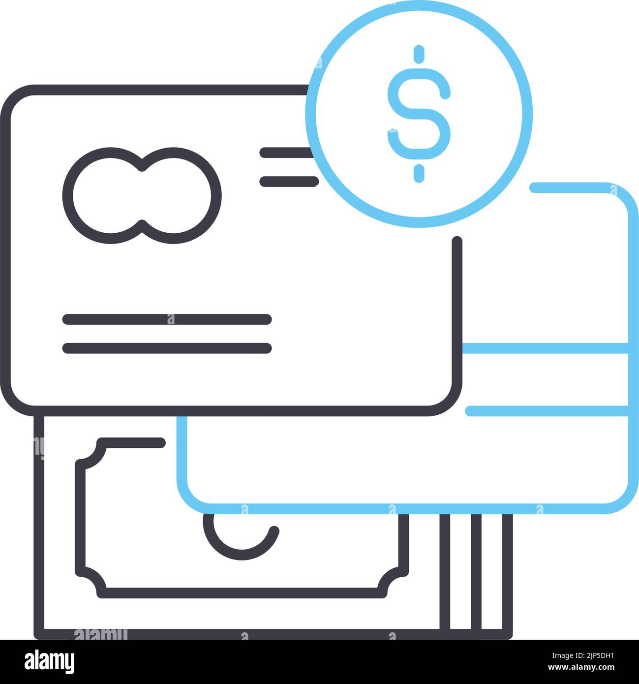 icona della carta di credito e della linea di cassa, simbolo del contorno, illustrazione del vettore, simbolo del concetto Illustrazione Vettoriale