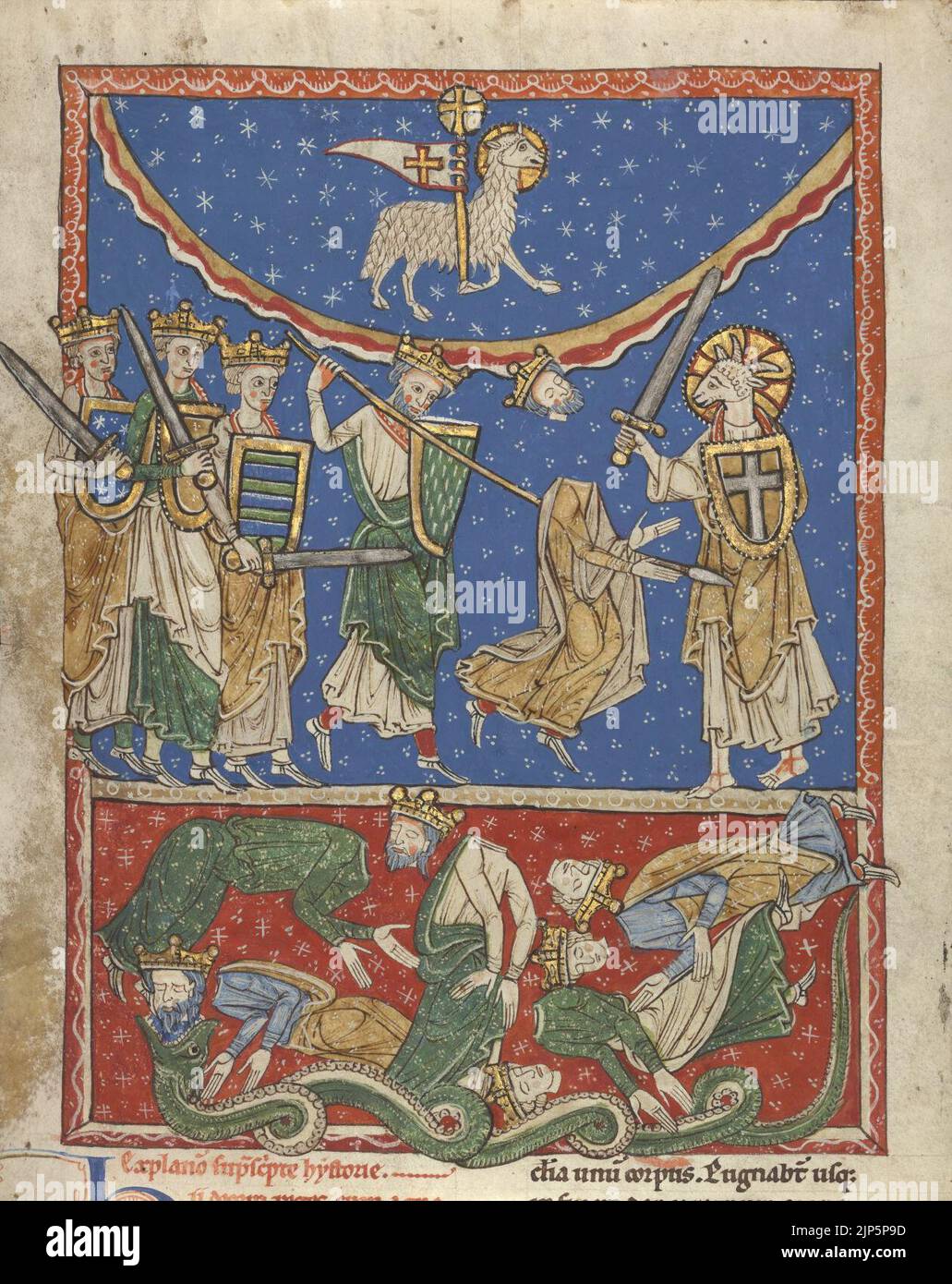 L'Agnello che sconfigge i dieci Re, circa 1220 - 1235. Tempera e foglia d'oro su pergamena, Foto Stock