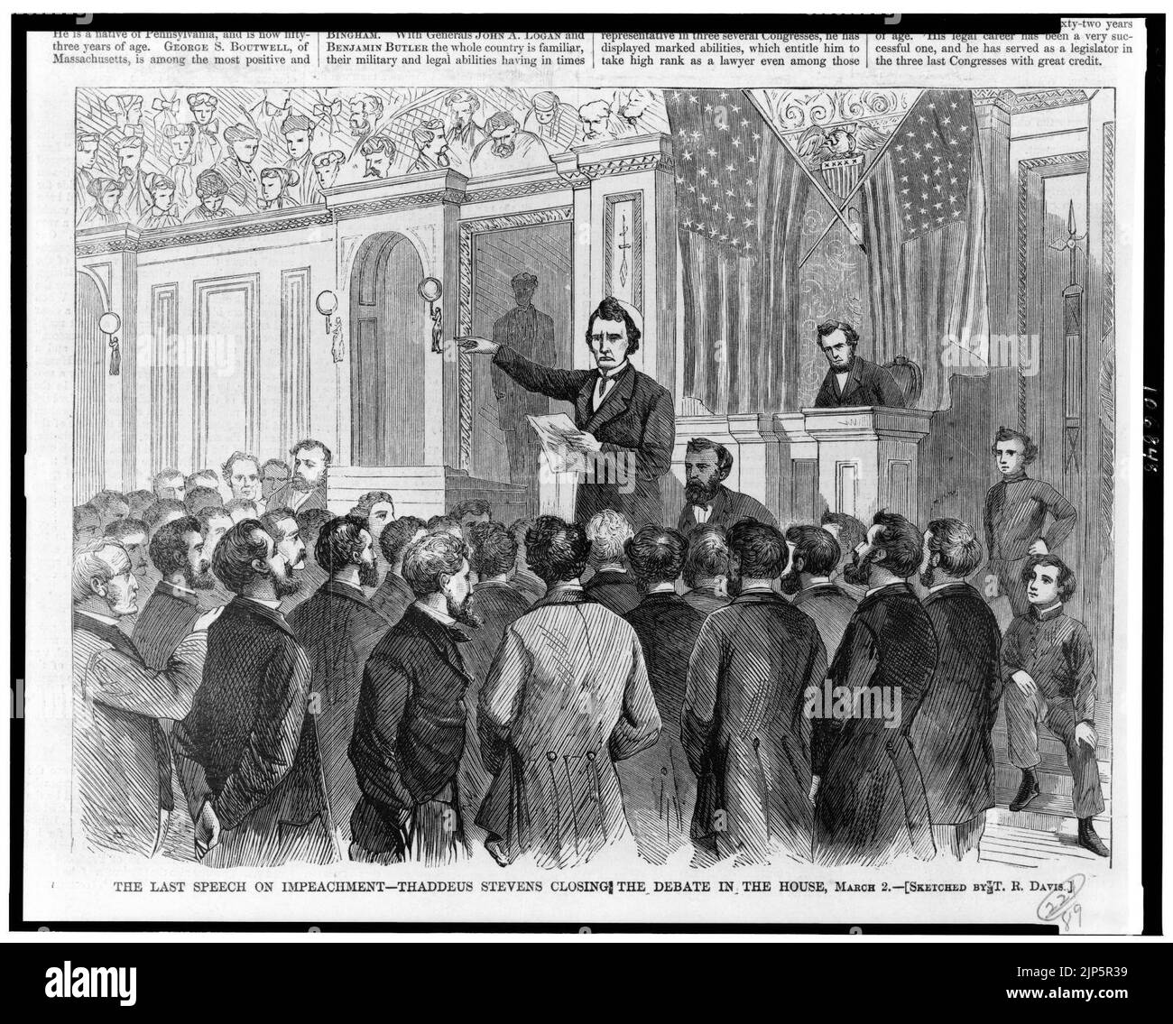 L'ultimo discorso sull'impeachment-Thaddeus Stevens che chiude la discussione in Aula, marzo 2 - disegnato dal T.R. Davis. Foto Stock
