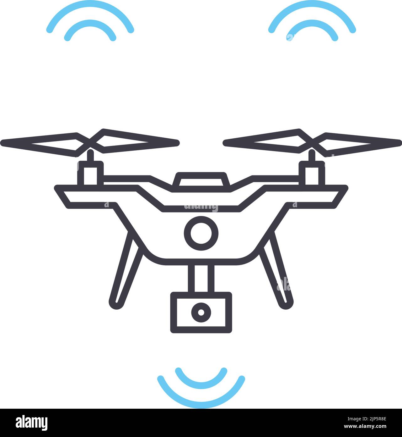 icona della linea del drone di consegna, simbolo di contorno, illustrazione vettoriale, segnale concettuale Illustrazione Vettoriale