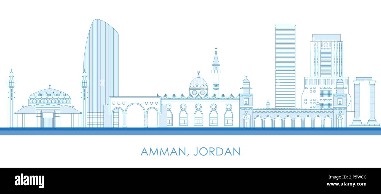Contorno panorama della città di Amman, Giordania - illustrazione vettoriale Illustrazione Vettoriale