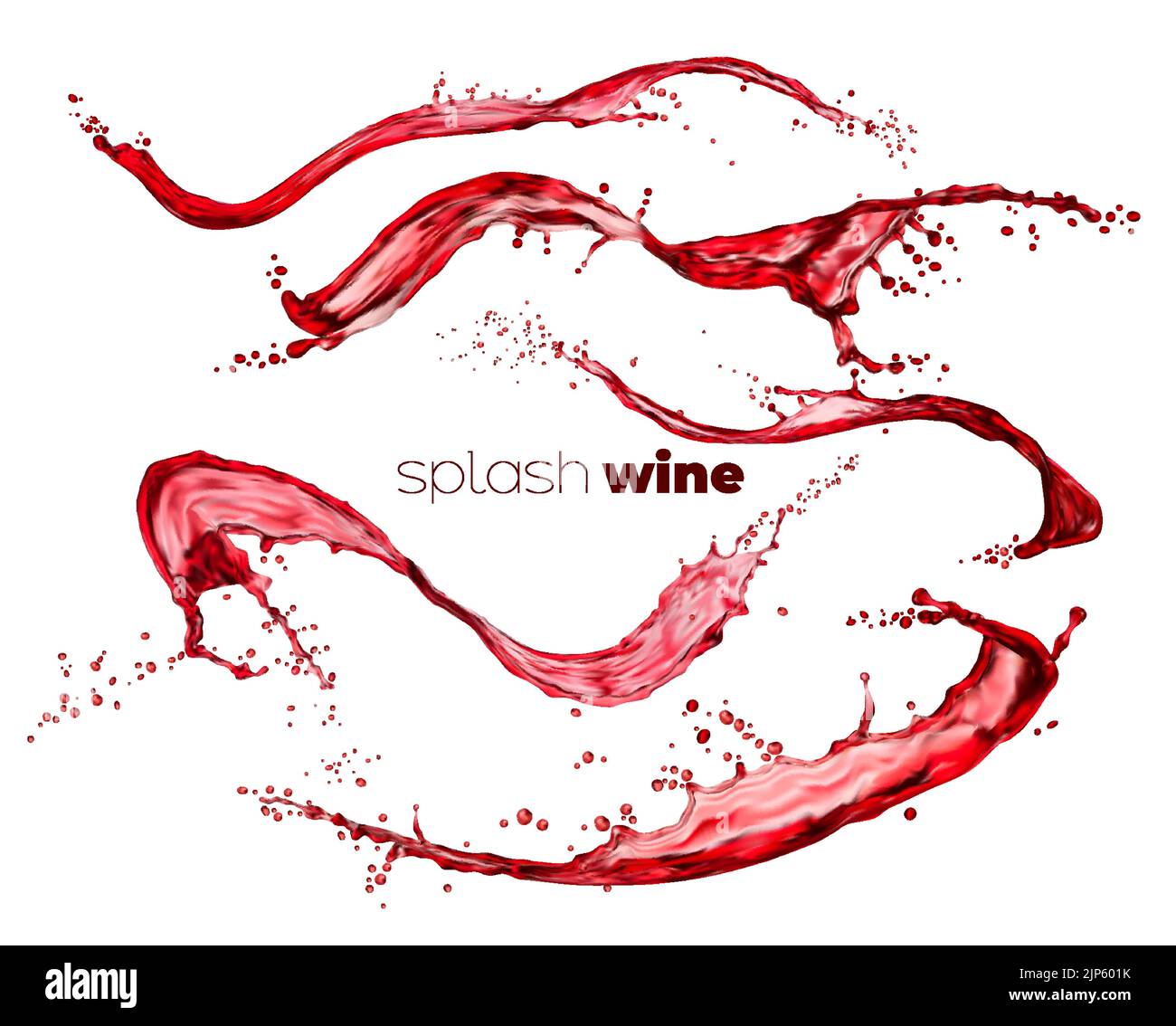 Il vino rosso o il succo di ondulazione spruzzi e fluire con gocce. Il vino isolato gira il flusso che cade, la frutta o il succo di bacche ondeggia. Uva, fragola o succo di ciliegia realista flusso vettoriale vortici o getti Illustrazione Vettoriale