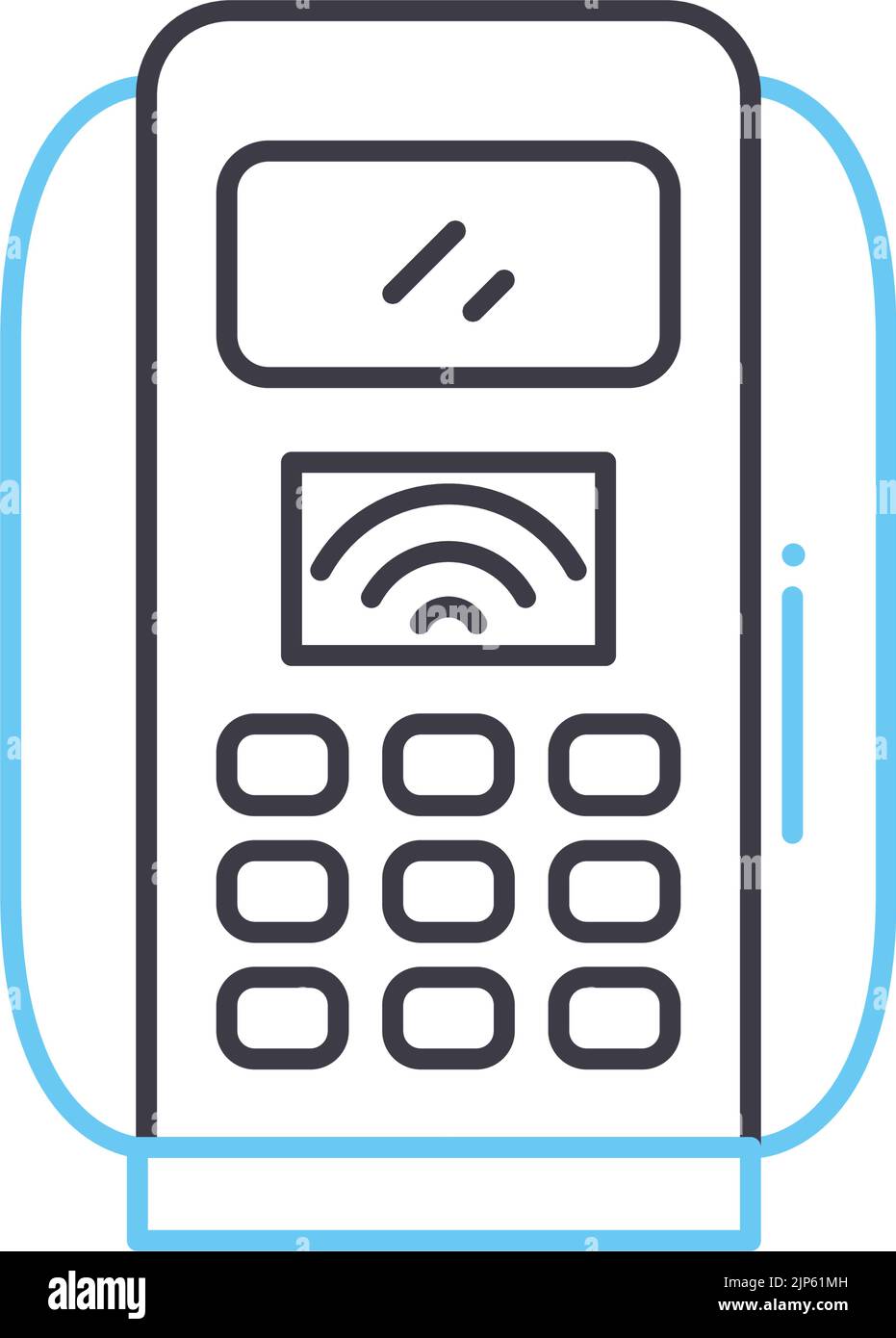 icona linea macchina carta di credito, simbolo di contorno, illustrazione vettore, simbolo di concetto Illustrazione Vettoriale