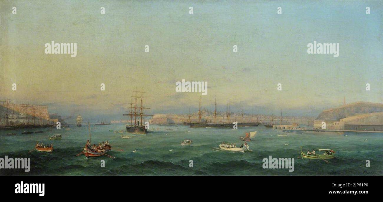 La flotta Mediterranea a Malta Giugno 1876. HMS 'Helicon', 'Swiftsure', 'Pallas', 'Hercules' e 'Invincible' nel Porto BHC1893 Foto Stock