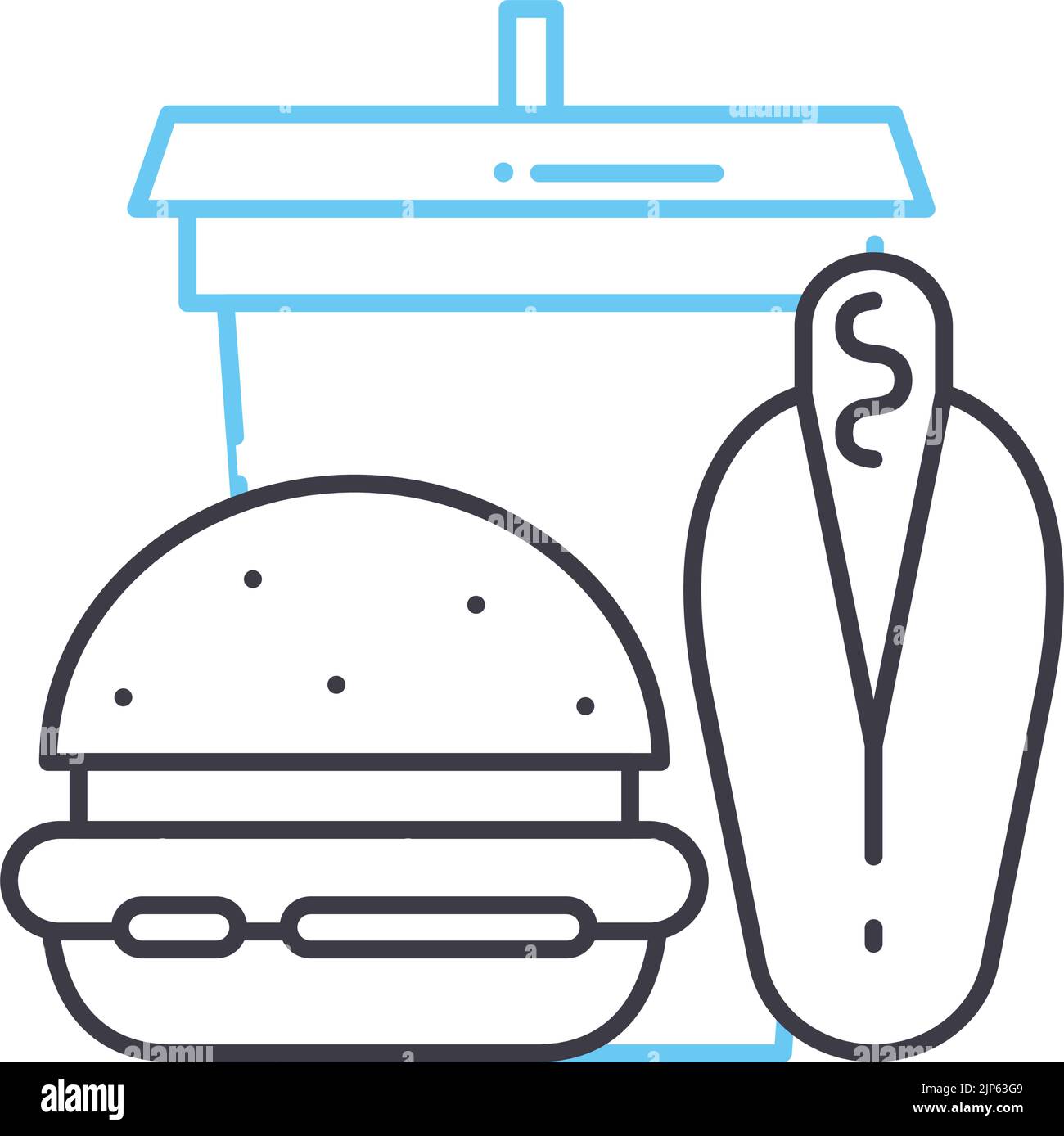 icona linea fast food, simbolo di contorno, illustrazione vettoriale, segnale concettuale Illustrazione Vettoriale