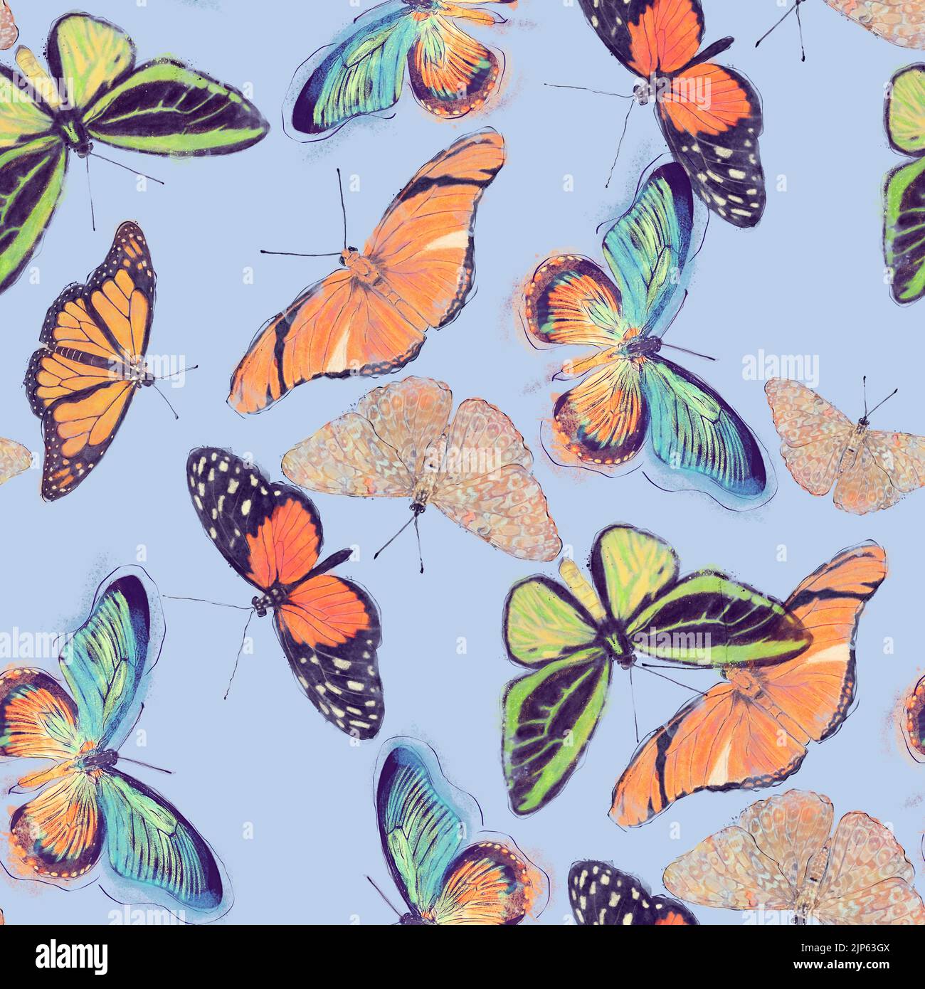 Modello senza giunture di farfalle di acquerello . Sfondo infinito. Foto Stock