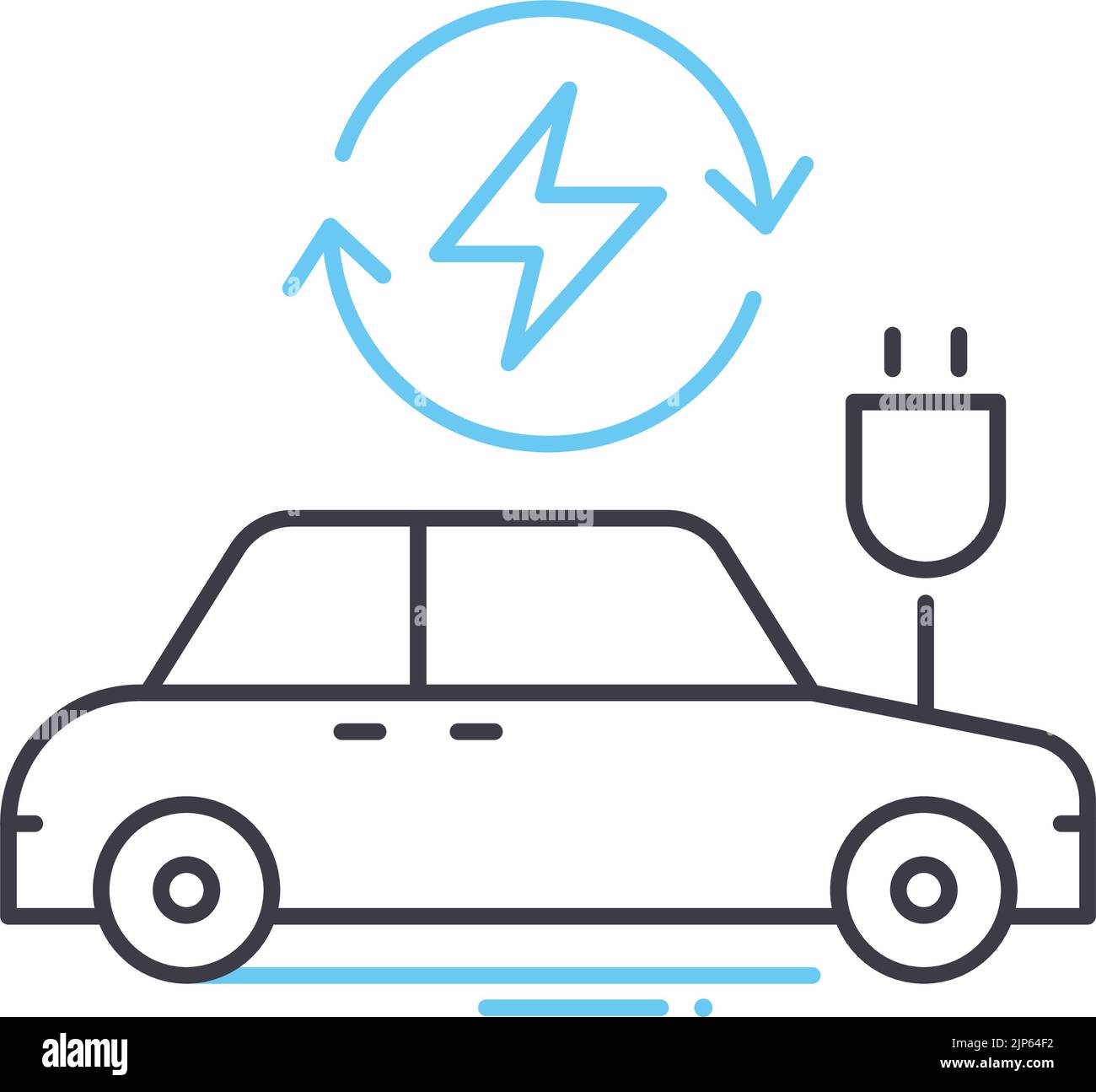 icona della linea dell'auto elettrica, simbolo di contorno, illustrazione vettoriale, segnale concettuale Illustrazione Vettoriale