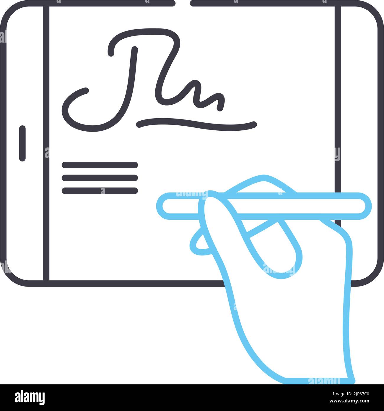 icona della linea della firma elettronica, simbolo di contorno, illustrazione vettoriale, simbolo concettuale Illustrazione Vettoriale