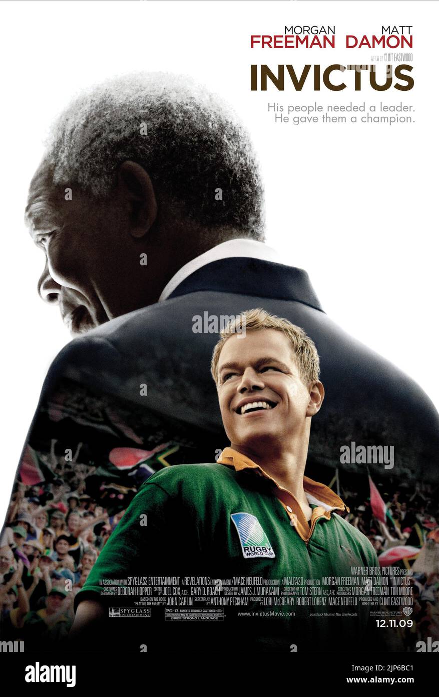 MORGAN FREEMAN, matt damon POSTER, INVICTUS, 2009 Foto Stock