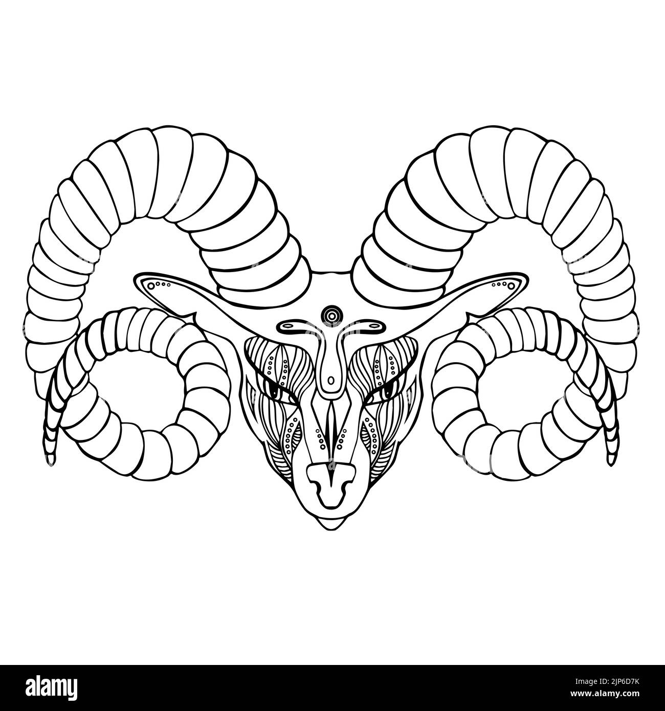 Ariete come simbolo dello zodiaco. Disegno per la colorazione. Art. Linea Illustrazione Vettoriale