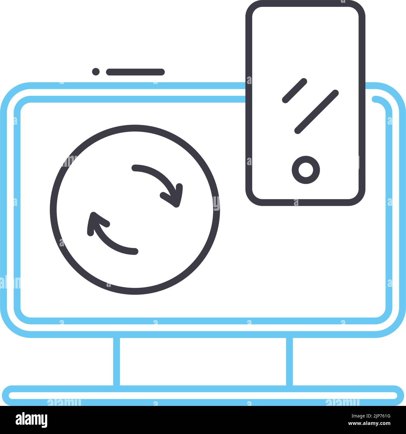 icona della linea di sincronizzazione dei dati del computer, simbolo di contorno, illustrazione vettoriale, segnale concettuale Illustrazione Vettoriale