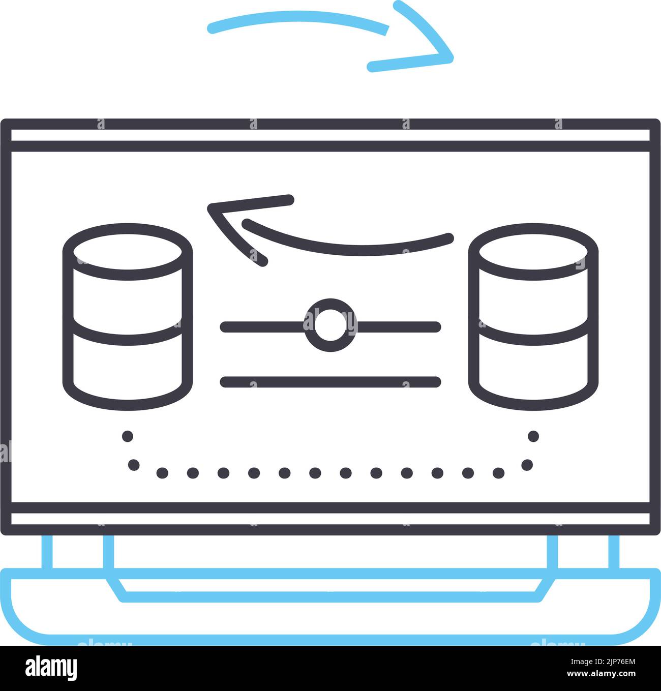 icona della linea di migrazione dei dati, simbolo di contorno, illustrazione vettoriale, segnale concettuale Illustrazione Vettoriale