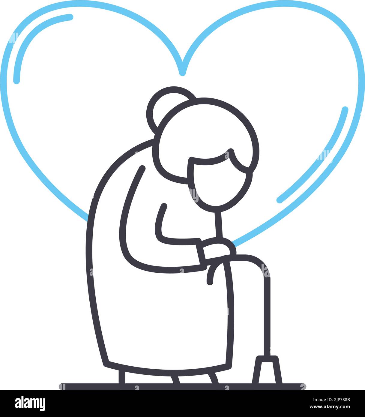 icona della linea di assistenza agli anziani, simbolo di contorno, illustrazione vettoriale, segnale concettuale Illustrazione Vettoriale