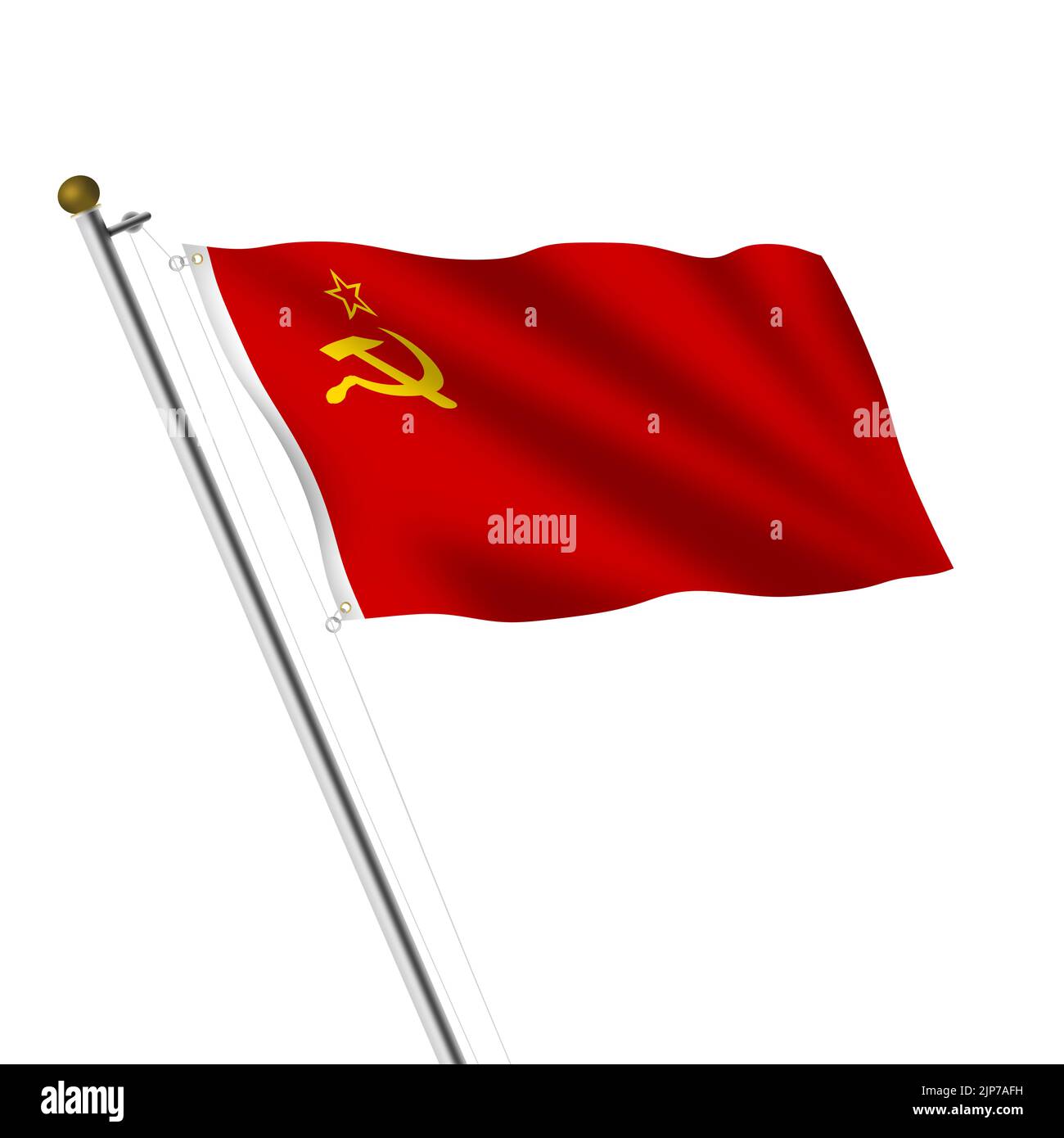 Illustrazione del flagpole 3D dell'URSS su bianco con percorso di ritaglio Foto Stock