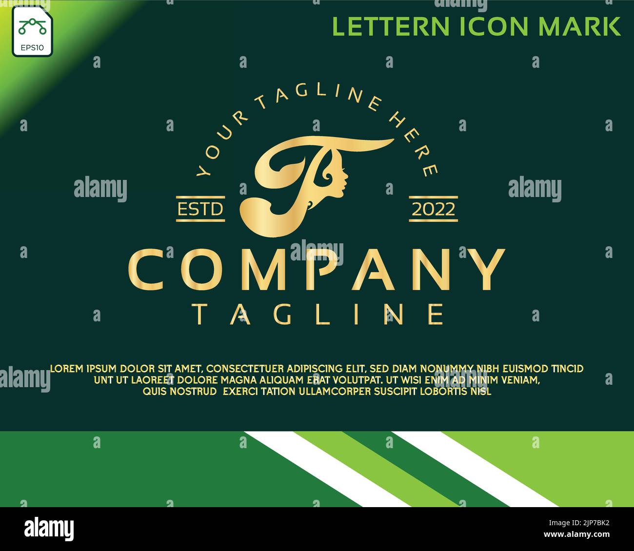 Viso creativo bella donna con lettera T lusso bellezza viso logo Illustrazione Vettoriale