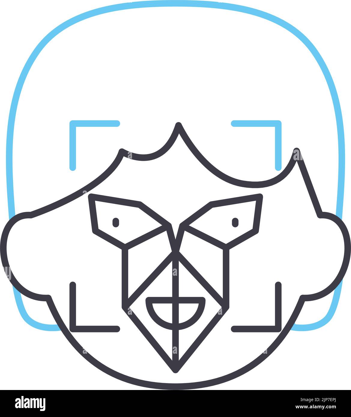 icona della linea di riconoscimento facciale, simbolo di contorno, illustrazione vettoriale, segnale concettuale Illustrazione Vettoriale