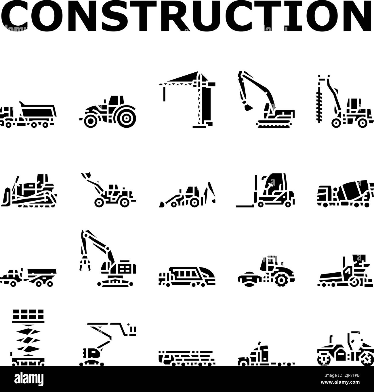 vettore delle icone del trattore per auto da costruzione Illustrazione Vettoriale