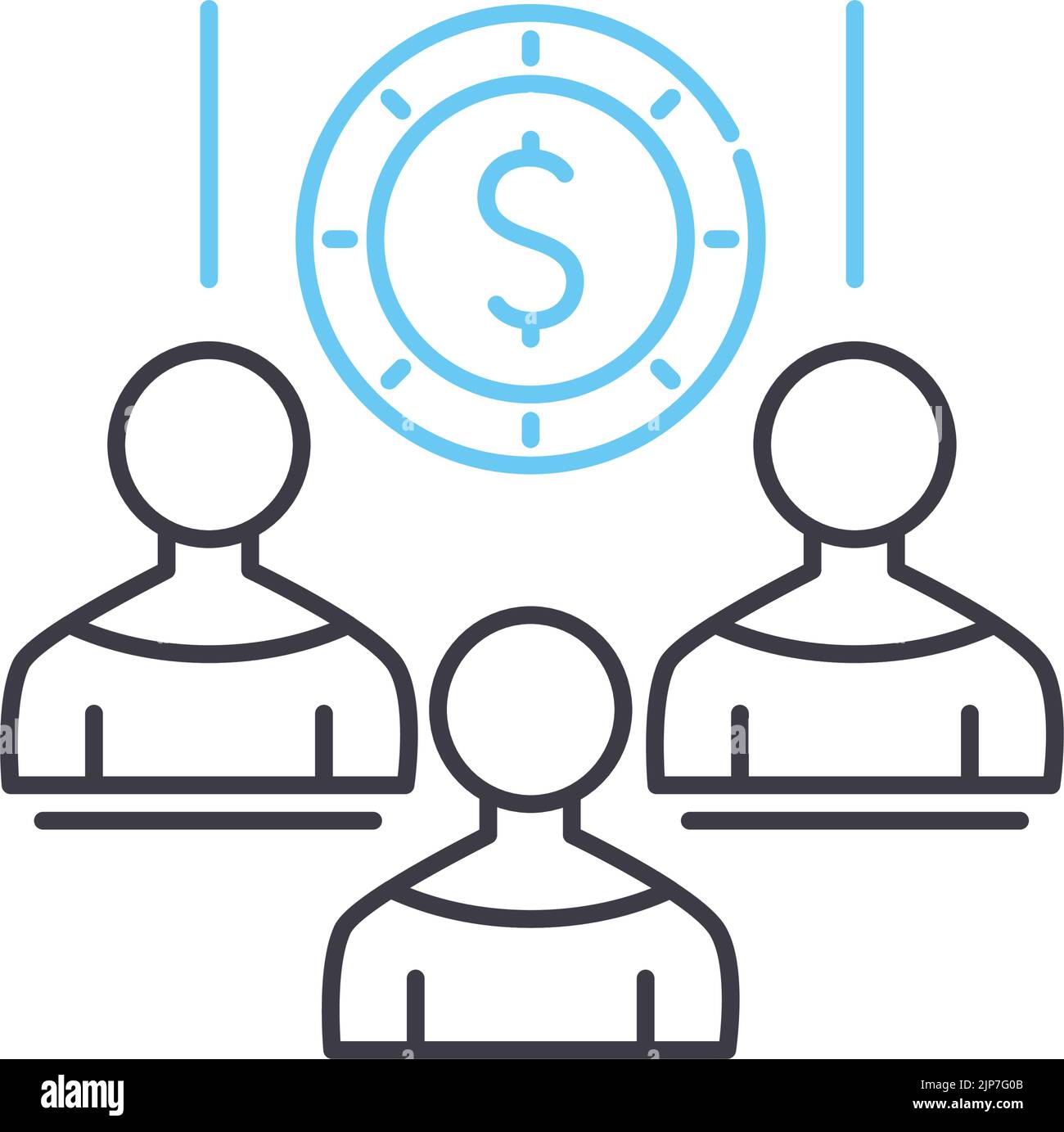 icona della linea di finanziamento della folla di azioni, simbolo di contorno, illustrazione vettoriale, segnale concettuale Illustrazione Vettoriale