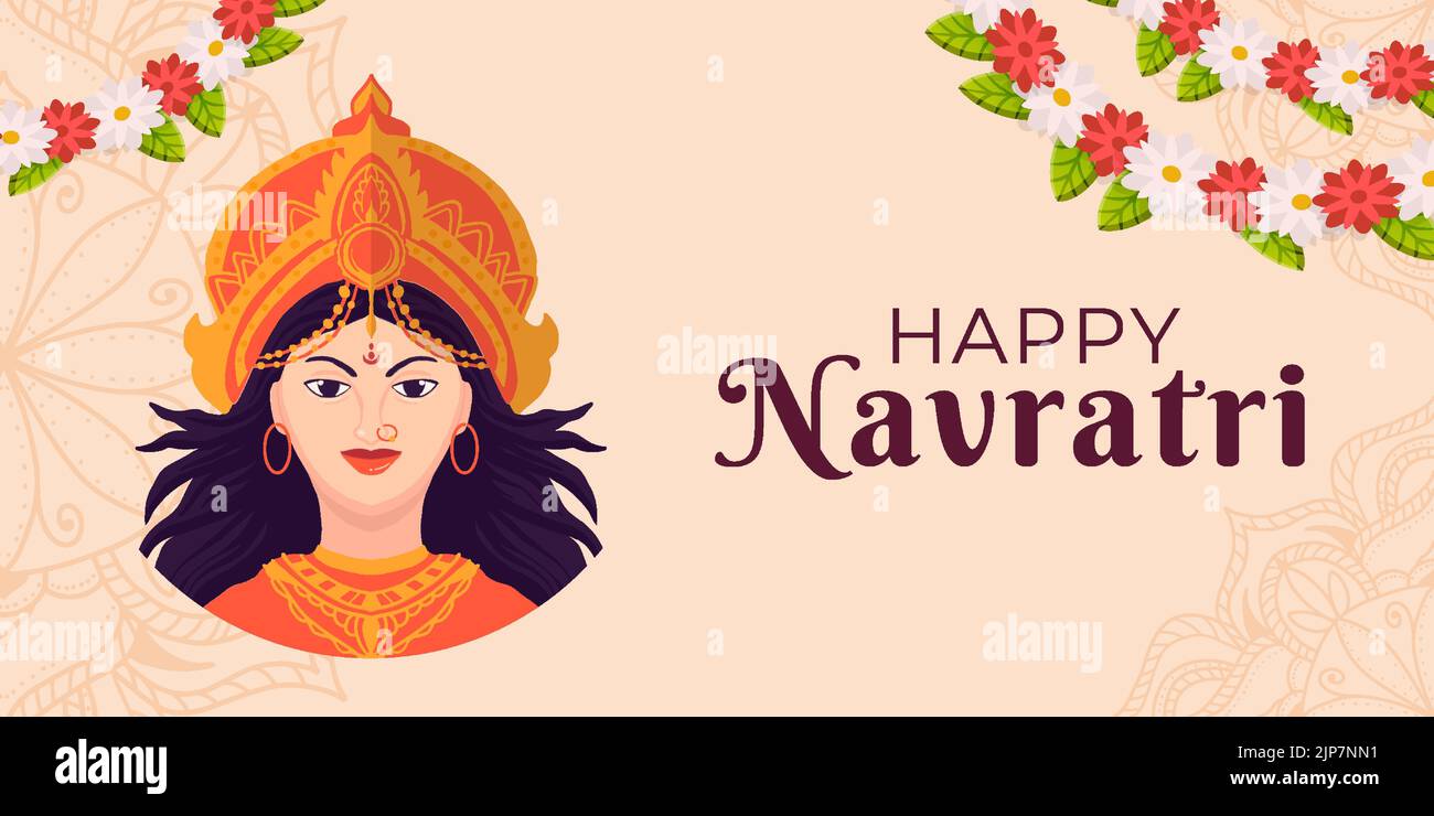 Felice illustrazione Navratri banner orizzontale Illustrazione Vettoriale