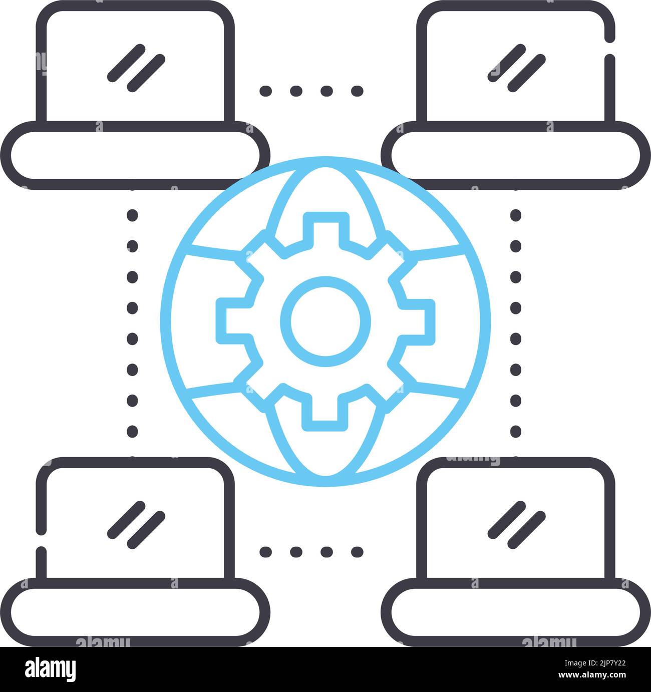 icona della linea di condivisione dei dati, simbolo di contorno, illustrazione vettoriale, segnale concettuale Illustrazione Vettoriale