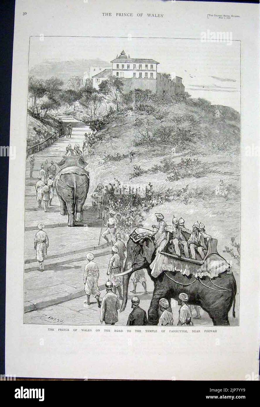 La visita reale in India, il Principe di Galles sulla strada per il Tempio di Parbuttee, vicino Poonah - il grafico 1875 Foto Stock