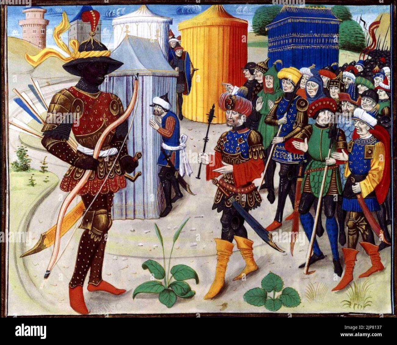 Il saraceno emir Vivien inviare il mago nero Noiron per combattere Maugis in Aigremont Foto Stock