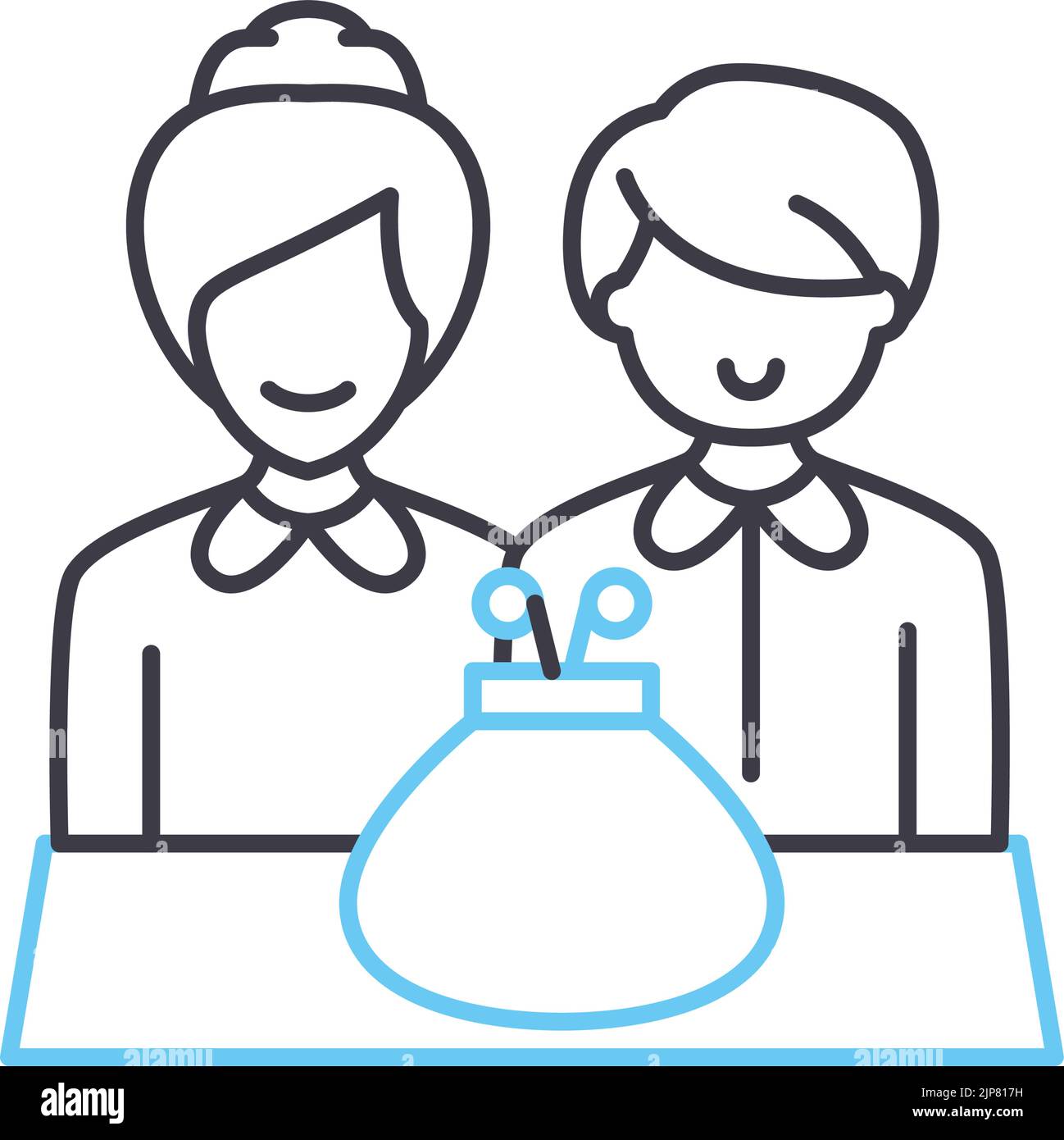 icona della linea di bilancio della famiglia, simbolo di contorno, illustrazione vettoriale, segnale concettuale Illustrazione Vettoriale