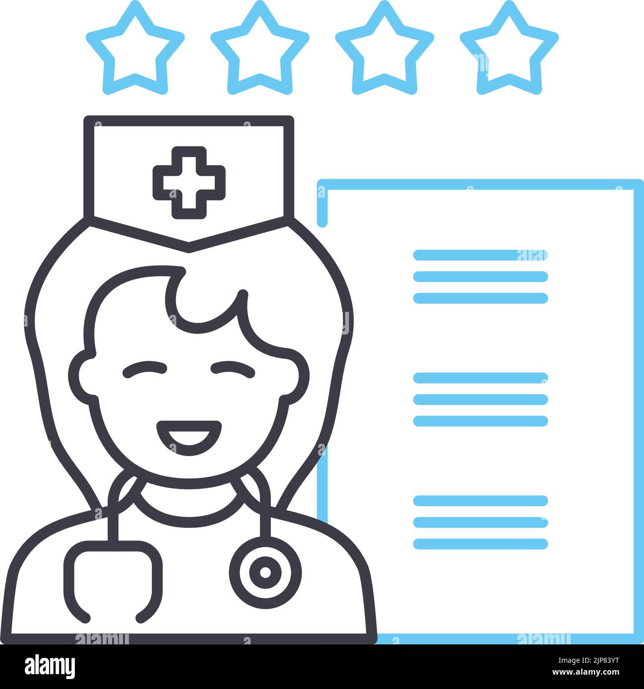 icona della linea di valutazione del medico, simbolo del contorno, illustrazione vettoriale, simbolo del concetto Illustrazione Vettoriale