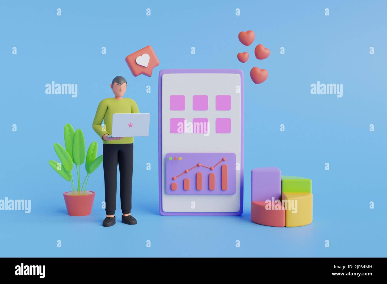 3D ottimizzazione SEO, analisi web e seo marketing concept.Marketing social media concetto. Strategia e piallatura sito web. 3D rendering Premium Photo Foto Stock