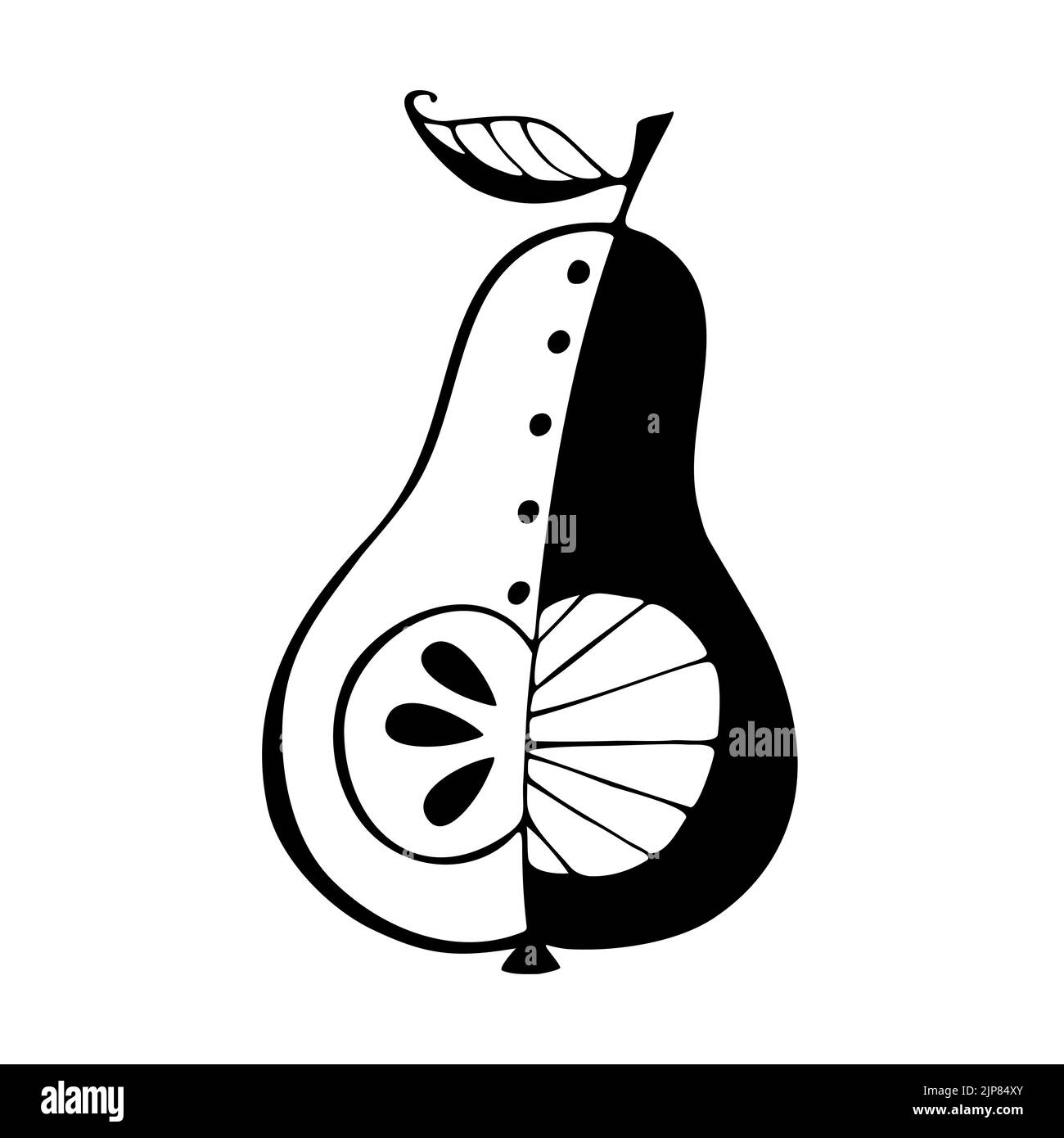 Pera doodle mano disegnato nero contorno logo icona silhouette uno primo piano, isolato, sfondo bianco. Illustrazione vettoriale Illustrazione Vettoriale